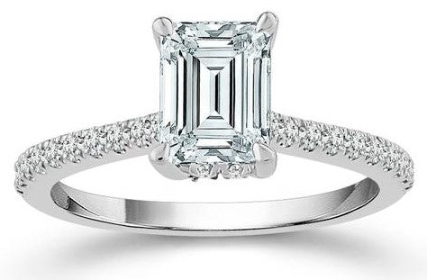 White 14 Karat Straight P Emerald Cut Lab Grown Diamond Engagement Ring - IDD SANDEEP USA LLC