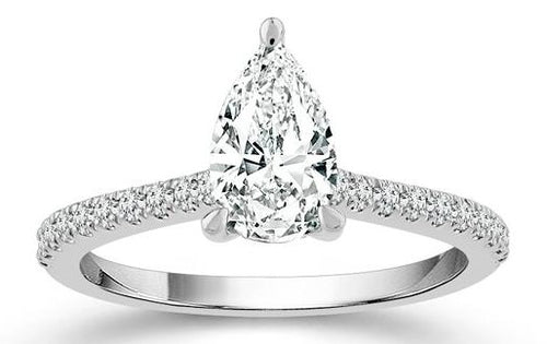 White 14 Karat Straight P Pear Cut Lab Grown Diamond Engagement Ring - IDD SANDEEP USA LLC
