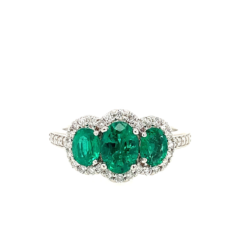 14 Karat White Lady's 3 Stone Gemstone Fasion Ring