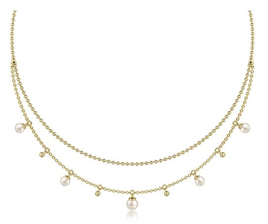 14 Karat Yellow Fashion Necklace Pearls Necklace