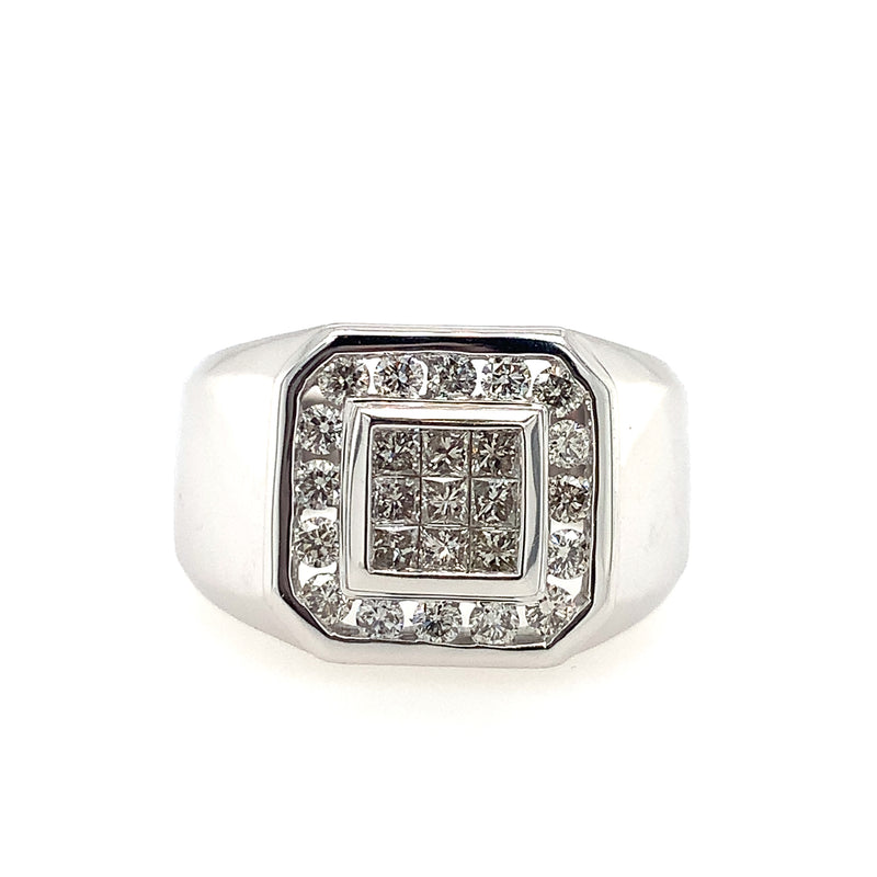 White 14 Karat Cluster Men's Ring