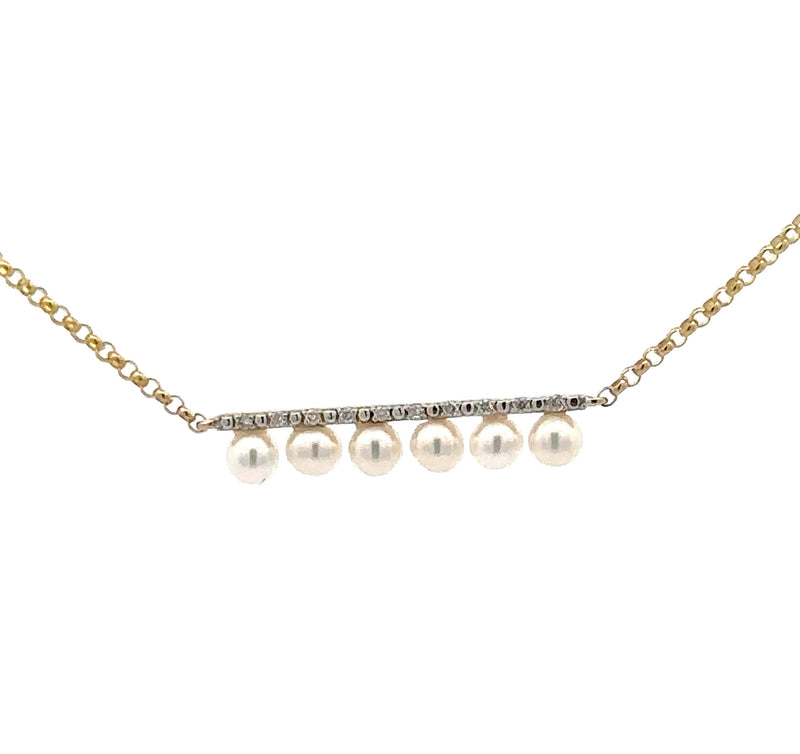 14 Karat Yellow Bar Pearls Necklace
