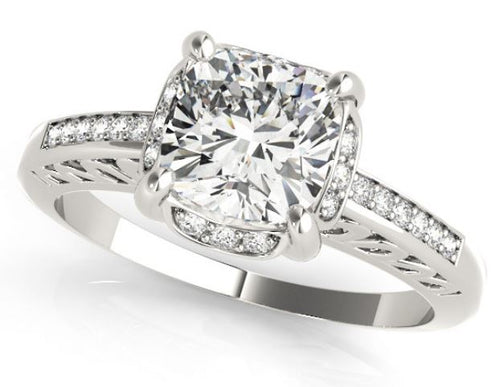 White 14 Karat Halo Round Cut Lab Grown Diamond Engagement Ring - TJ MANUFACTURING