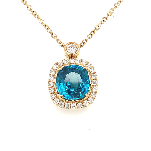 18 Karat Yellow Halo Gemstone Necklace - ADG JEWELS LLC