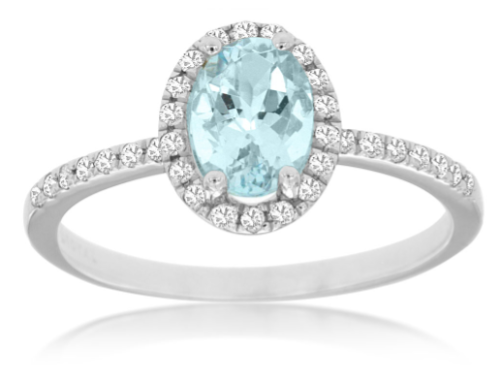 14 Karat White Lady's Halo Gemstone Fasion Ring
