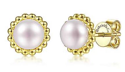 14 Karat Yellow Stud Pearls Earrings - GABRIEL & CO.
