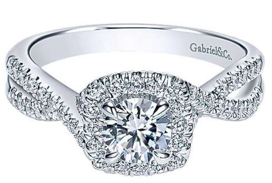 14 Karat White Halo Engagement Ring - GABRIEL & CO.