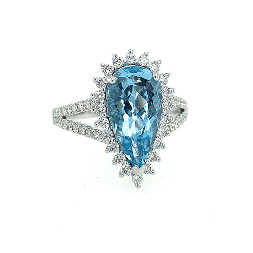 14 Karat White Lady's Halo Gemstone Fasion Ring - ADG JEWELS LLC