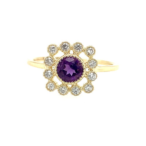 14 Karat Yellow Lady's Halo Gemstone Fasion Ring - ROYAL JEWELRY MFG, INC.