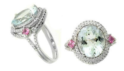 14 Karat White Lady's Halo Gemstone Fasion Ring