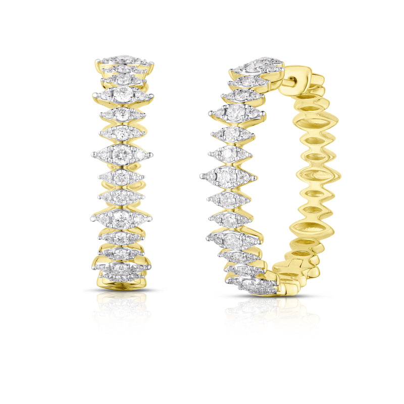 14 Karat Yellow Medium Hoop Diamonds Earrings