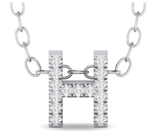 10 Karat White Initial Diamond Pendant