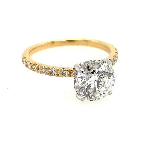 Two Tone 18 Karat Straight P Round Cut Lab Grown Diamond Engagement Ring - GREEN ROCKS LLC