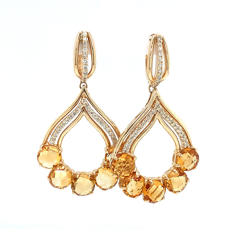 14 Karat Yellow Citrines Gemstone Earrings