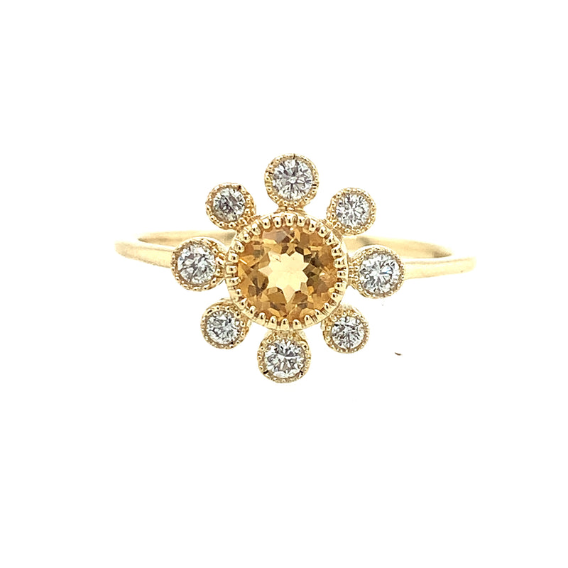 14 Karat Yellow Lady's Flower Gemstone Fasion Ring