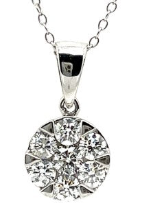 14 Karat White Cluster Diamond Pendant - REAL GEMS CORP