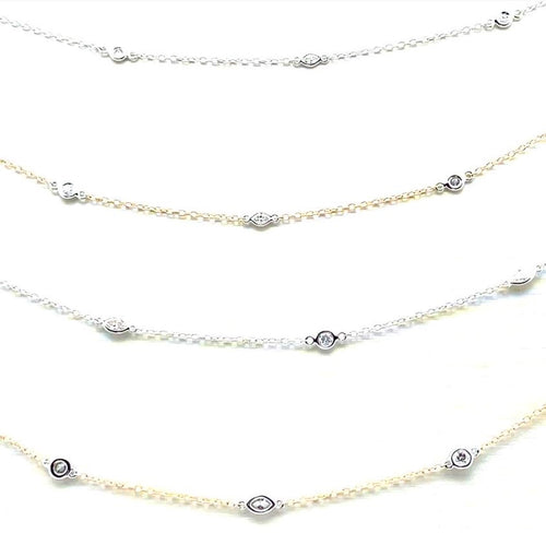14 Karat Two Tone Station Diamond Necklace - COSTAR JEWELRY