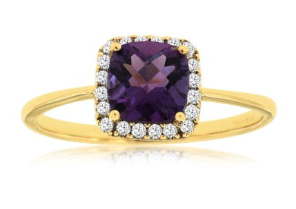 14 Karat Yellow Lady's Halo Gemstone Fasion Ring - ROYAL JEWELRY MFG, INC.