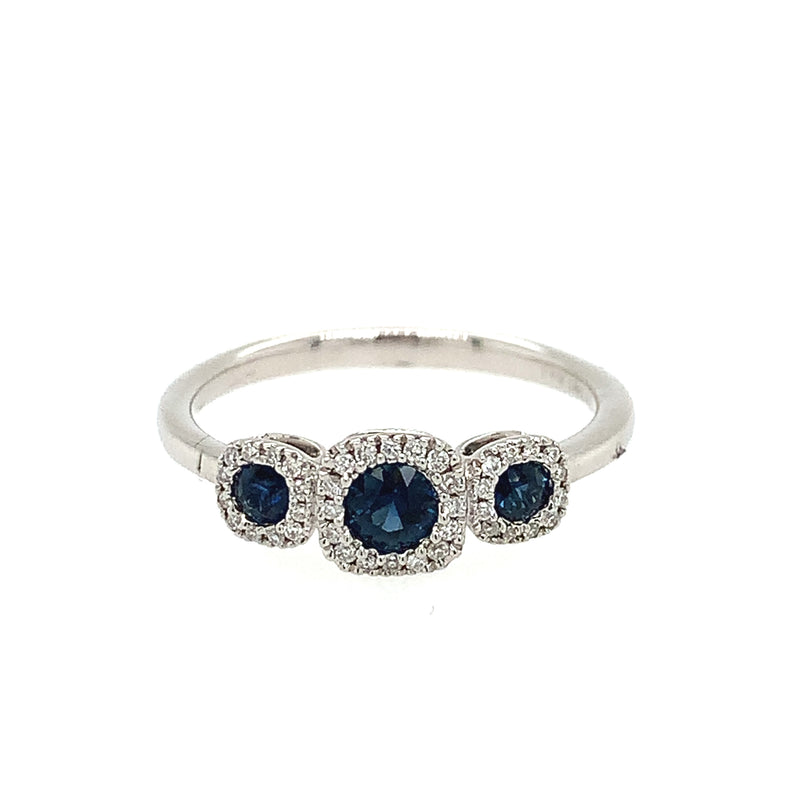 14 Karat White Lady's 3 Stone Gemstone Fasion Ring