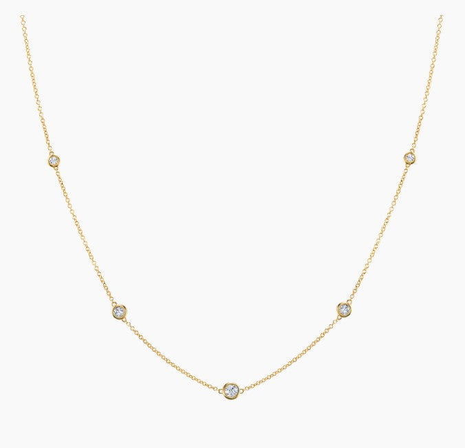 14 Karat Yellow Station Diamond Necklace
