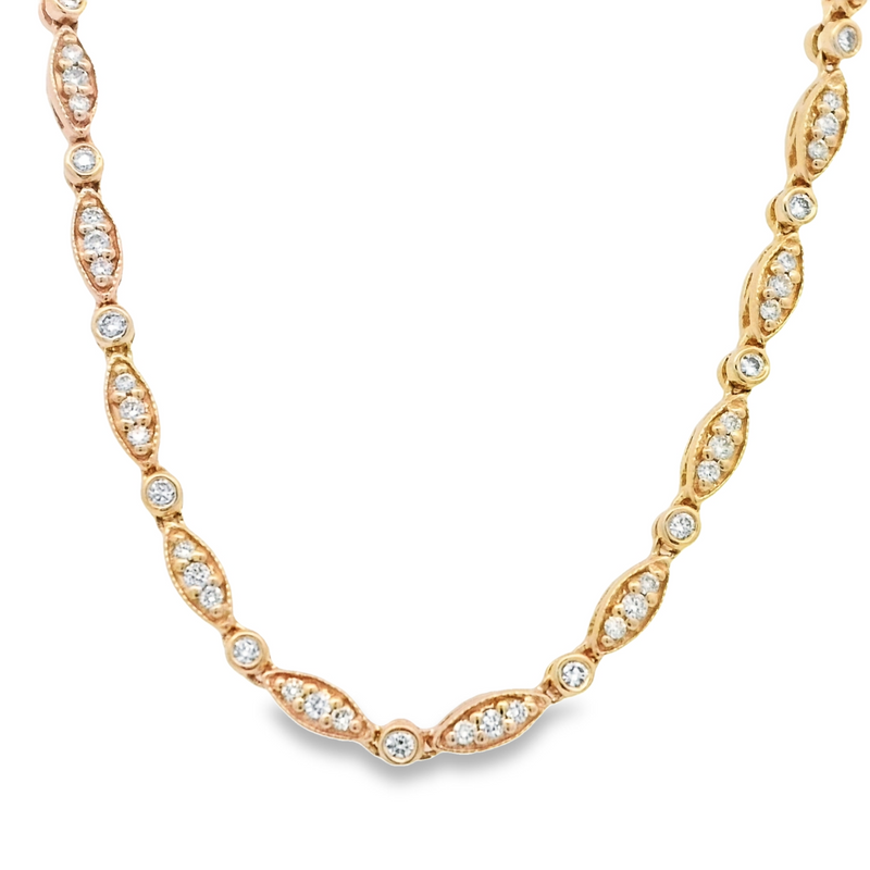 14 Karat Yellow Tennis Style Diamond Necklace