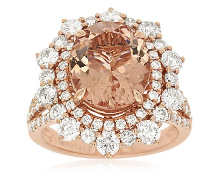 14 Karat Rosé Lady's Halo Gemstone Fasion Ring - ROYAL JEWELRY MFG, INC.