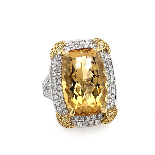 18 Karat Two Tone Lady's Halo Gemstone Fasion Ring - ADG JEWELS LLC