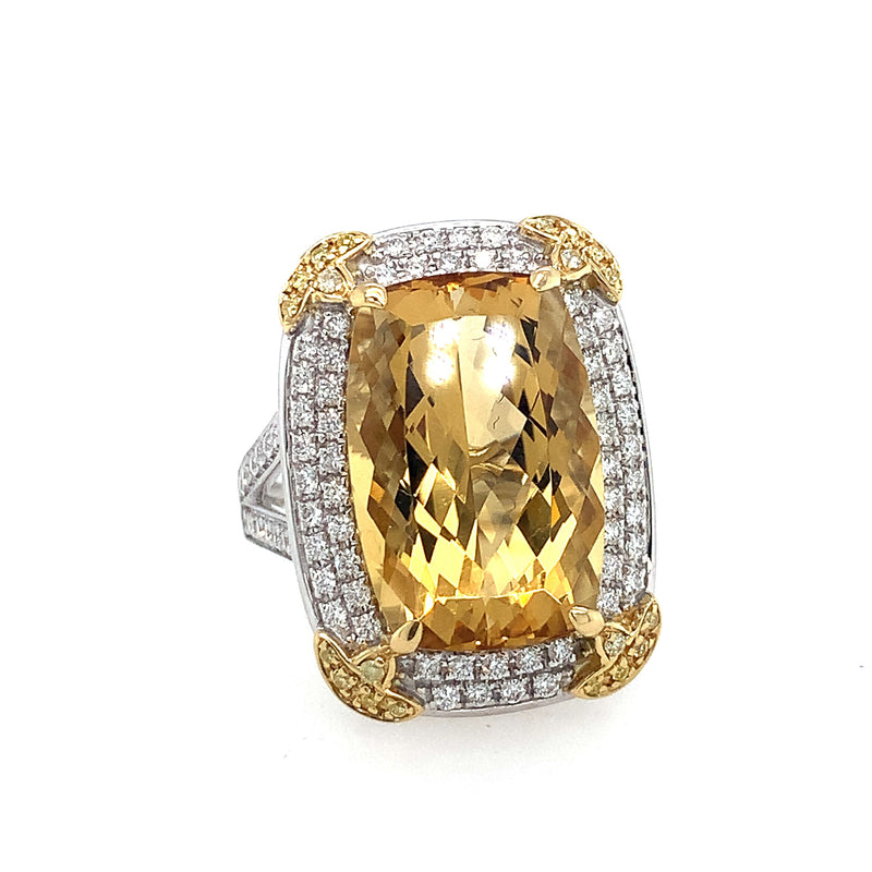 18 Karat Two Tone Lady's Halo Gemstone Fasion Ring