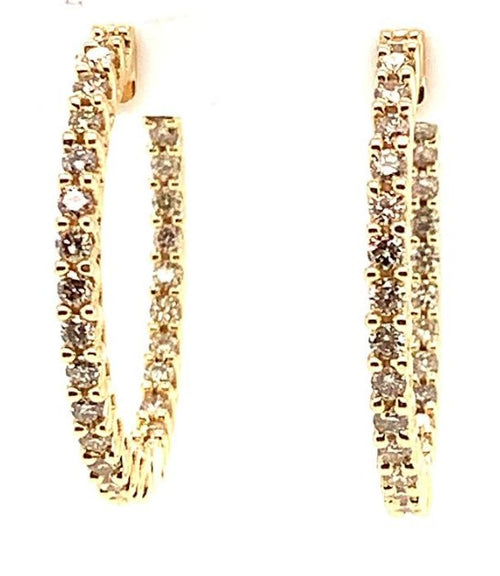 14 Karat Yellow Medium Hoop Diamonds Earrings - REAL GEMS CORP