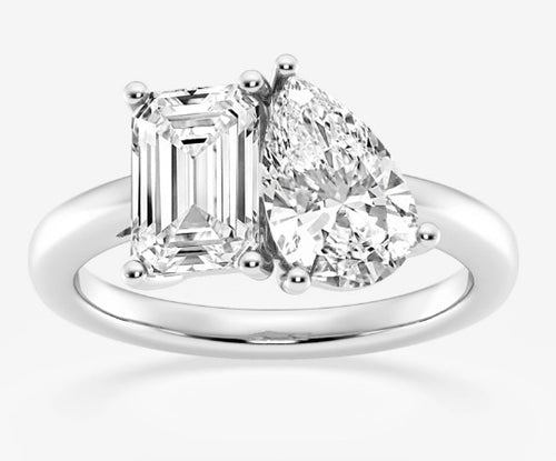 White 14 Karat Contemporary Emerald Cut Lab Grown Diamond Engagement Ring - MALAKAN DIAMOND CO.