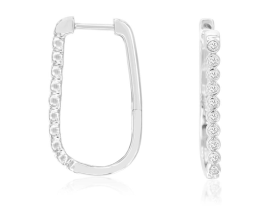 14 Karat White Small Hoop Diamonds Earrings