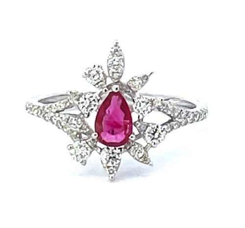 14 Karat White Lady's Halo Gemstone Fasion Ring - ROYAL JEWELRY MFG, INC.