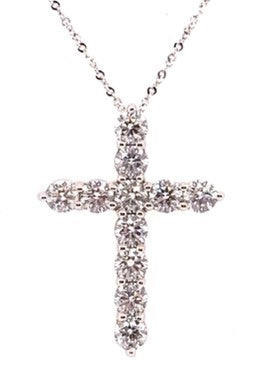 14 Karat White Cross Diamond Pendant