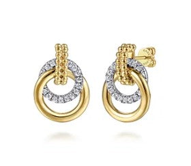 14 Karat Two Tone Stud Diamond Earrings