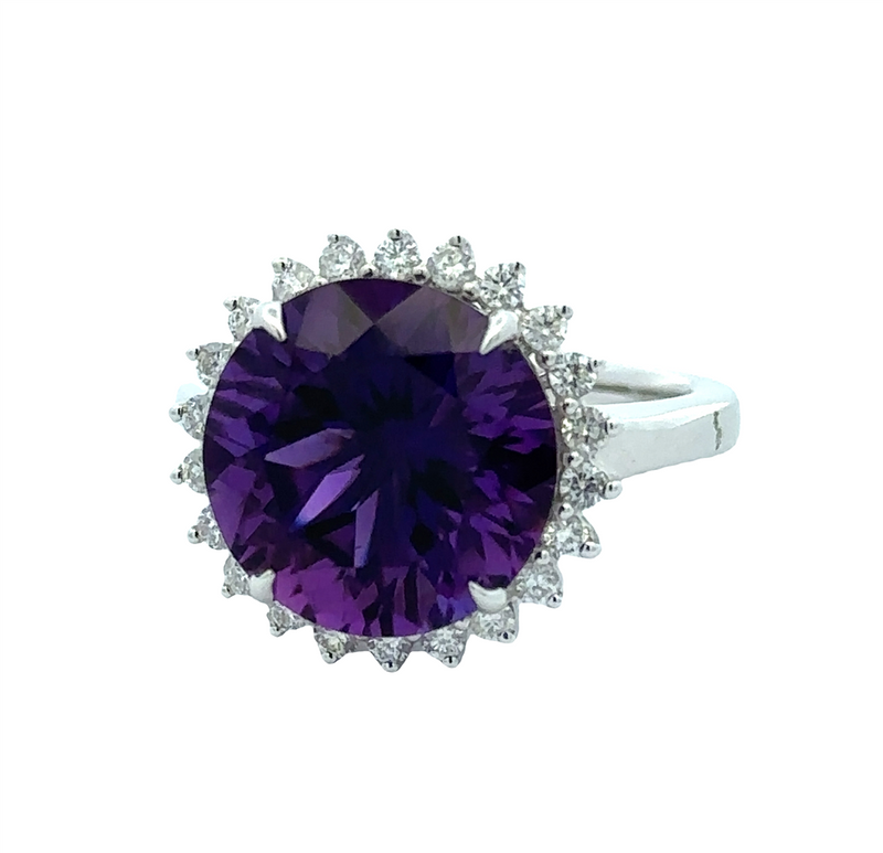 18 Karat White Lady's Halo Gemstone Fasion Ring