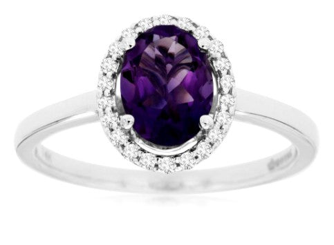 14 Karat White Lady's Halo Gemstone Fasion Ring - ROYAL JEWELRY MFG, INC.