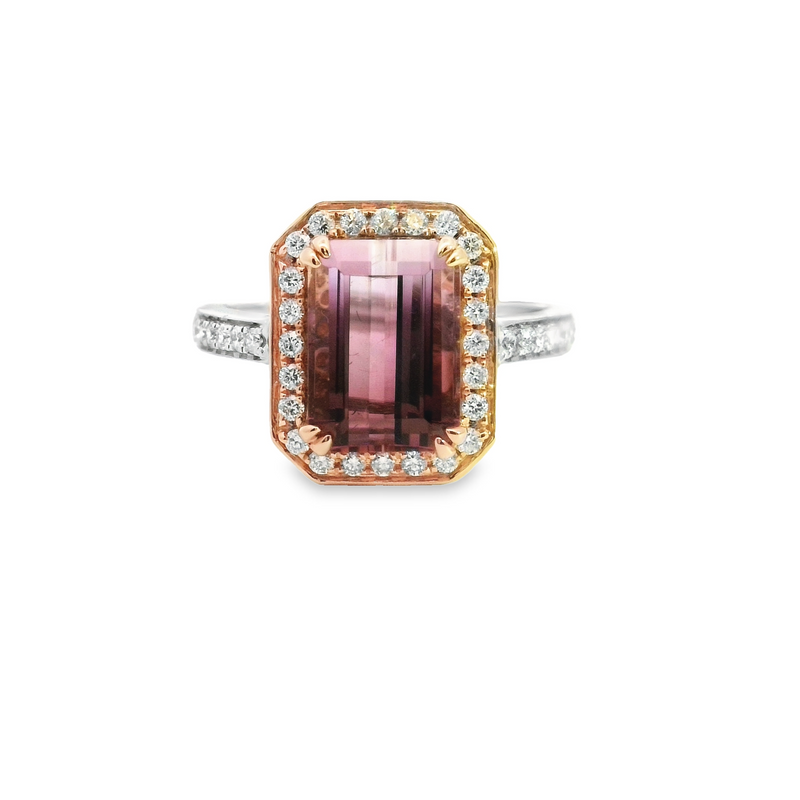 18 Karat Two Tone Lady's Halo Gemstone Fasion Ring