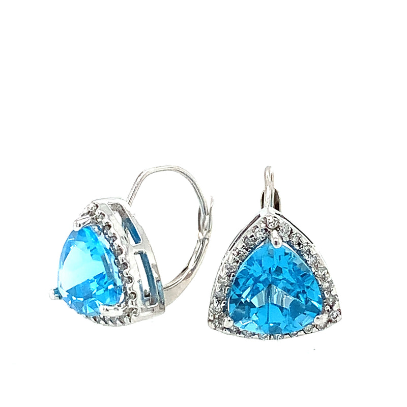 14 Karat White Blue Topazes Gemstone Earrings