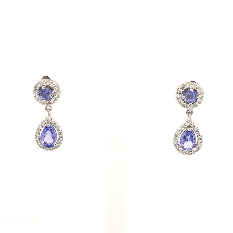 14 Karat White Tanzanites Gemstone Earrings