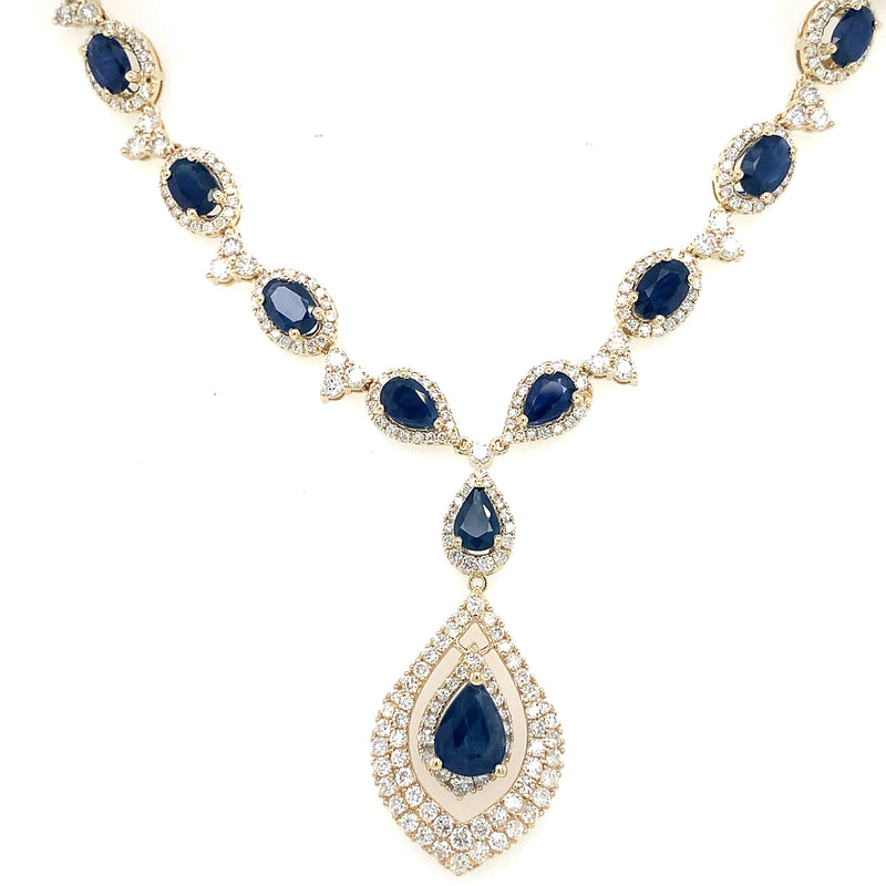 14 Karat Yellow Halo Gemstone Necklace