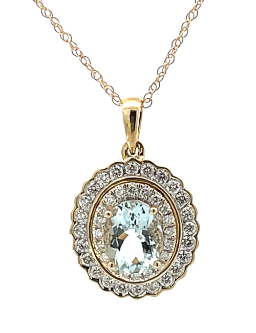 14 Karat Yellow Halo Gemstone Pendant - ROYAL JEWELRY MFG, INC.