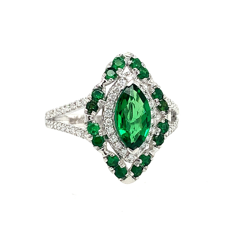 14 Karat White Lady's Halo Gemstone Fasion Ring