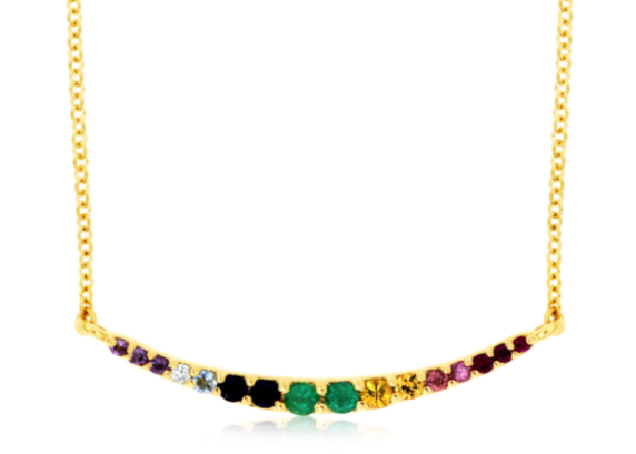 14 Karat Yellow Bar Gemstone Necklace