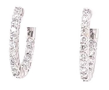 14 Karat White Small Hoop Diamonds Earrings