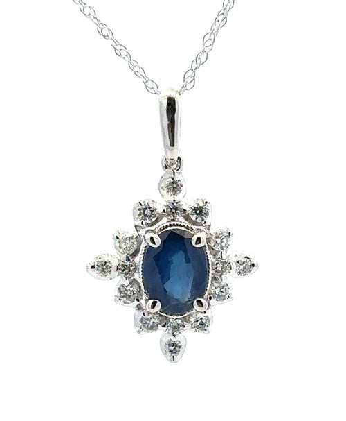 14 Karat White Halo Gemstone Pendant - ROYAL JEWELRY MFG, INC.