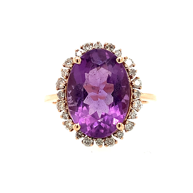 14 Karat Rosé Lady's Halo Gemstone Fasion Ring