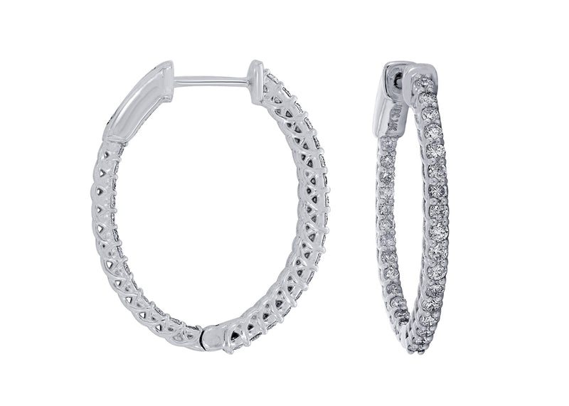14 Karat White Medium Hoop Diamonds Earrings - MALAKAN DIAMOND CO.