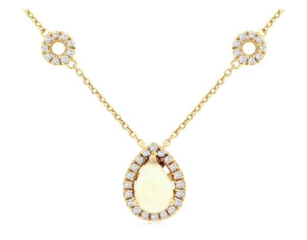 14 Karat Yellow Halo Gemstone Necklace