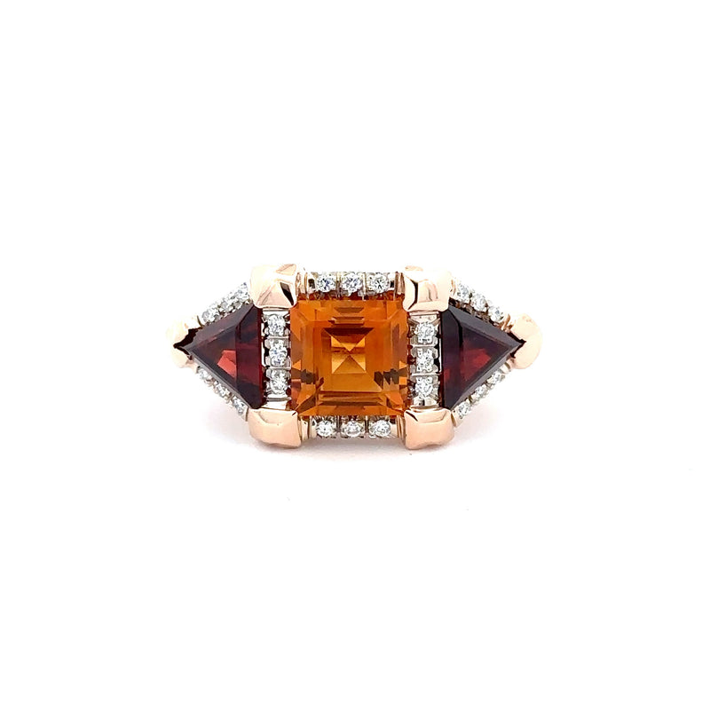 18 Karat Rosé Lady's 3 Stone Gemstone Fasion Ring