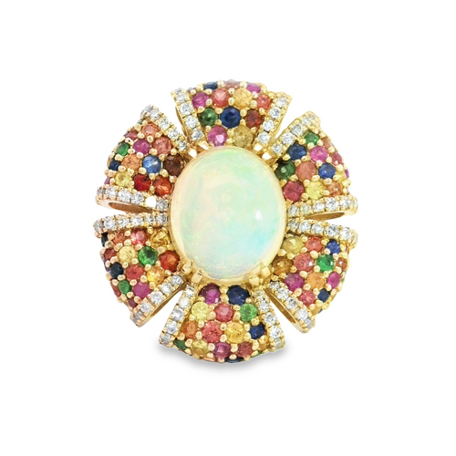 14 Karat Yellow Lady's Halo Gemstone Fasion Ring - LALI JEWELS